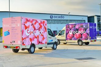 Percy Pig Ocado van outside distribution centre
