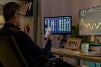 Trader on video call from his home office