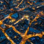 Aerial view of York downtown at night